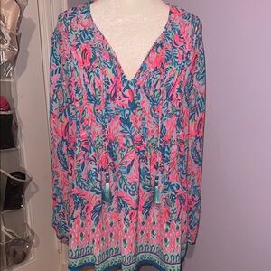 Lilly Pulitzer Vibrant Floral Long Sleeve Blouse